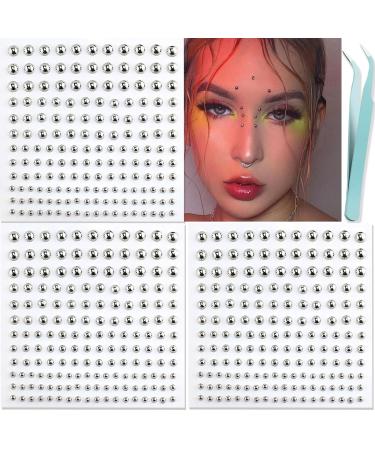 NOOEPC Face Gems Lip Stud Fake Lip Piercing Fake Nose Stud Eyebrow Stud Non Piercing Nose Stud Stick on Silver Belly Button Sticker Face Sticker Fake Nose Ring Cool Punk Y2K Makeup for Women Men Sliver