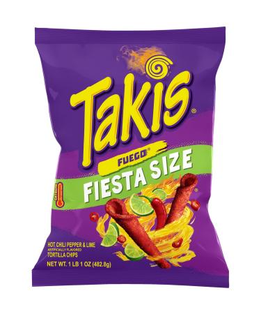 Takis Fuego Rolled Spicy Tortilla Chips, Hot Chili Pepper Lime Flavored Hot Chips, 17 Ounce Fiesta Size Bag 17 oz
