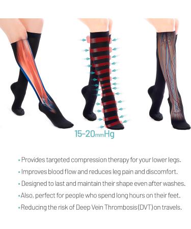Opaque Compression Stockings for Women | Travel Knee High Support Socks for Flying & Running - X-Large - Buy Online on GoSupps.com
