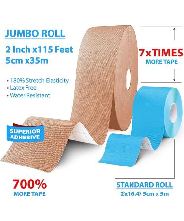 Premium Kinesiology Tape Bulk 2 in. - Enhance Performance, Relieve Pain, Reduce Inflammation - Long Lasting, Easy Application - Latex-Free, Waterproof - 97% Cotton / 3% Spandex - Beige - Buy Online on GoSupps.com