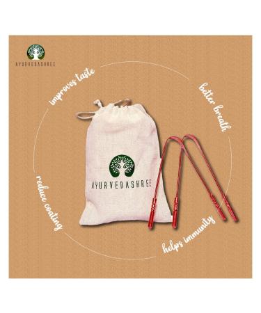 AYURVEDASHREE Copper Tongue Cleaners - Premium Grade with Comfort Grip - Set of 2 Scrapers + Travel Bag - Buy Online on GoSupps.com