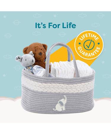 Cradle Star Diaper Caddy Organizer - 100% Cotton Rope Baby Basket with Compartments - Elephant Gray - Buy Online on GoSupps.com