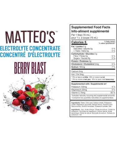 Matteo's Sugar-Free Hydration Concentrate - Electrolyte Drink for Quick Rehydration & Endurance Ideal for Workouts Travel Heat & Sun Delicious with Vitamins & Nutrients Berry Flavor 750ml 6-Pack 750 mL (pack of 6) - Buy Online on GoSupps.com