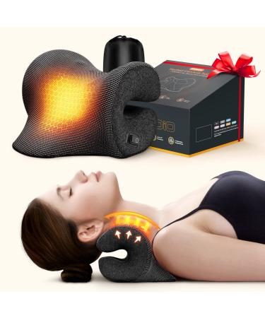 Famedio 3s Heated Neck Stretcher for Pain Relief, Magnetic Therapy Case/Graphene Heating Pad, Cervical Neck Traction Pillow Device No Smell, Neck and Shoulder Relaxer for TMJ Migraine Spine Alignment Black