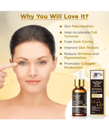 LADY NADA Retinol Eye Serum - Hydrating Anti-Aging Night Repair for Dark Circles & Fine Lines - Collagen & Natural Extracts - 1.00 Fl Oz - Buy Online on GoSupps.com