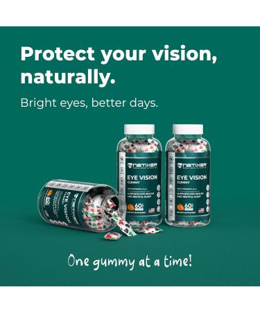 nETiXER Eye Vision Gummies 60 Berry-Flavored Vegan Gummies with Lutein Zeaxanthin Astaxanthin DHA Vitamins A C E Gelatin-Free Gluten-Free | Individually Wrapped - Buy Online on GoSupps.com