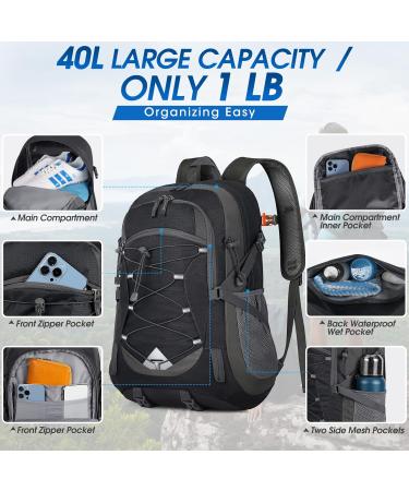 IGOLUMON Hiking Backpack 40L Packable Lightweight Camping Backpack Men Women Waterproof Hiking Daypack Outdoor Travel Daypack Black - Buy Online on GoSupps.com