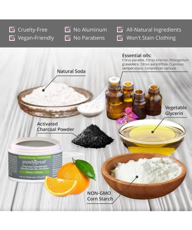Purelygreat Charcoal Citrus Natural Deodorant - EWG Verified, Vegan, Long-Lasting | Aluminum-Free, Cruelty-Free | Citrus Scent for Men & Women - Buy Online on GoSupps.com