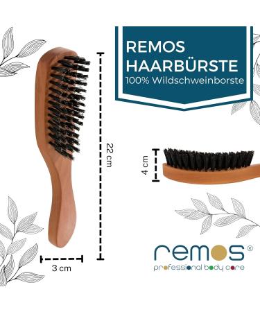 REMOS Wild Boar Bristle Hairbrush - Premium Pear Wood with Narrow Handle - Perfect for All Hair Types | International Shipping - Buy Online on GoSupps.com
