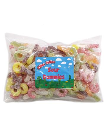 Ellies Jellies Sour Dummies 500g Bag Gums Fruit Flavour Multi-Coloured Sugar-Dusted