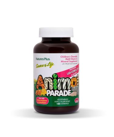 Nature's Plus Source of Life Animal Parade Children's Chewable Multi-Vitamin and Mineral Supplement Natural Watermelon Flavor 180 Animal-Shaped Tablets