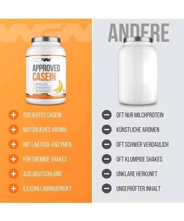 Wfn Approved Casein Protein Powder - Banana Milk 1 kg | Creamy Soluble & Lab-Tested | 33 Portions - Made in Germany | International Shipping - Buy Online on GoSupps.com