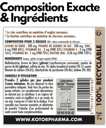 Nails and Hair | Beauty Growth Growth and Strengthening | Natural Supplement | Biotin + Zinc + Wheat Germ + Brewer's Yeast + Vitamins E B5 and B6 | 60 Capsules | English - Buy Online on GoSupps.com