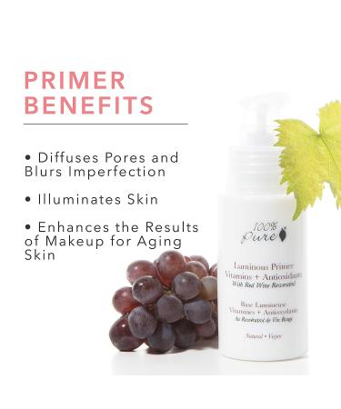 100% PURE Luminous Face Primer - Illuminating Makeup Base & Moisturizer | Anti-Aging Antioxidants | Glowy & Long-Lasting | Pore Diminishing Cosmetics | Flawless Hydration - 1 oz - Buy Online on GoSupps.com