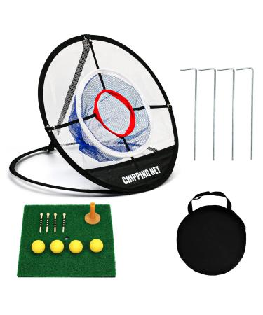 Golf Practice Chipping Net with Golf Hitting Mat, Pop Up Golf Nets Portable Chipping Net Golf Target Wooden Tees Rubber Tee Holder Golf Balls Fixed Parts for Swing Training Golf Net Black - Buy Online on GoSupps.com