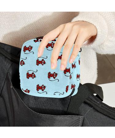 Stylish Red Monkey Pattern Menstruation Pad Bag with Zipper - Women's Tampon & Napkin Bag - Perfect Collective Bag for Women & Girls - Buy Online on GoSupps.com
