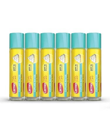 Carmex Daily Care Moisturizing Lip Balm with SPF 15  Cupcake Batter Lip Balm Sticks  0.15 OZ Each - 6 Count Cupcake Batter 6 Count (Pack of 1)