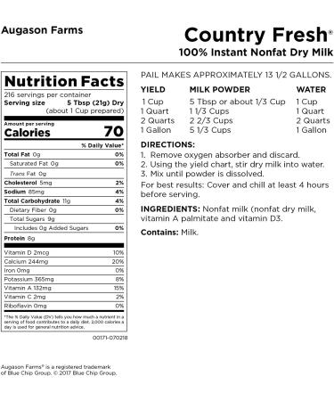 Augason Farms Country Fresh 100% Real Nonfat Milk - 5-00171 - Buy Online on GoSupps.com