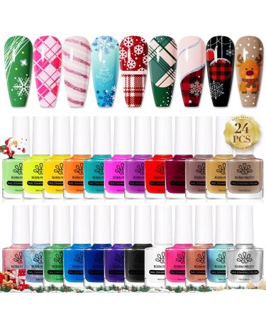 Born Pretty Nail Art Stamping Polish Holographic Chameleon Effect Fingernail Stamp Polish Set Manicure Print Nail Polish for Stamping Plates 24 Colors Bulk Nail Polish Set Gift Collection