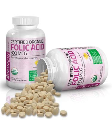 Bronson Organic Folic Acid 800mcg - Natural Folate from Lemon Peel - 180 Tablets - Buy Online on GoSupps.com