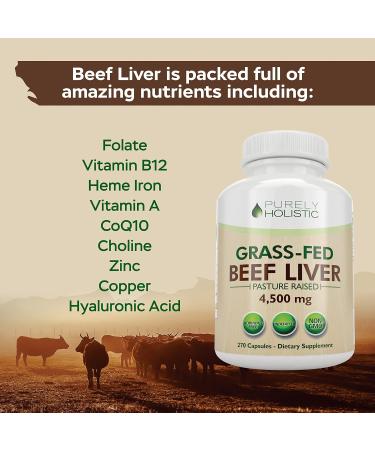 Grass Fed Beef Liver Capsules 4500mg - 270 Capsules, 750mg Each - Grassfed Desiccated Liver Supplement - Pasture Raised in Argentina Non GMO Hormone Free Source of Heme Iron CoQ10 Vitamins A & B12 - Buy Online on GoSupps.com
