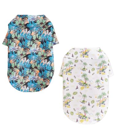 Yanmucy Hawaii shirt for small dogs 2 pieces pet hawaiian shirt summer dog shirts cool breathable breathable coconut tree palm leaves pattern clothing for small pets pets lemb