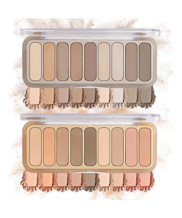 CAHIUYOA 2PCS Naked Matte Eyeshadow Palette Neutral Nude Smoky Eyeshadow Makeup Palette Natural Pigment Eye Shadow Palette Professional Eye Makeup Kit - 03&04