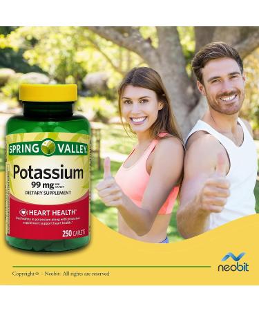 Spring Valley Potassium Gluconate 99mg Dietary Supplement - Heart Health Support - Vegan & Gluten-Free - 250 Tablets + Healthy Life Guide - Buy Online on GoSupps.com