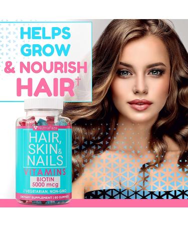 Hair Growth Vitamins with Biotin 5000mcg, Folic Acid, Vitamin A & D - Hair, Skin and Nails Gummies for Women and Men - Non-GMO Vegan Bears - 1 Pack - Buy Online on GoSupps.com