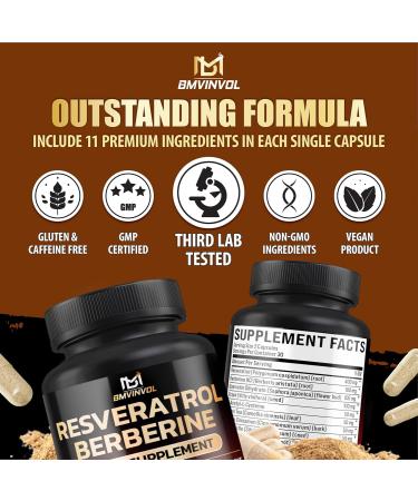 BMVINVOL Resveratrol Supplement | Berberine Quercetin Grape N-Acetyl Cysteine NAD Supplement for Antioxidant & Anti-Aging Support - Buy Online on GoSupps.com