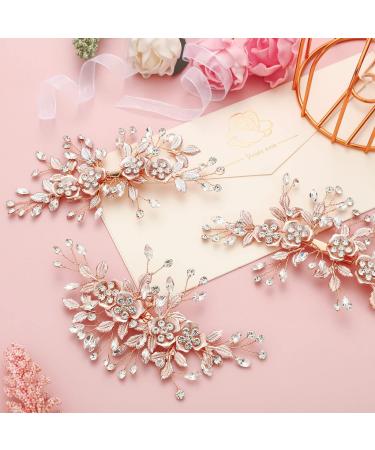 4 Pcs Rhinestone Wedding Hair Clips - Handmade Bridesmaid Accessories in Light Rose Gold - Buy Online on GoSupps.com