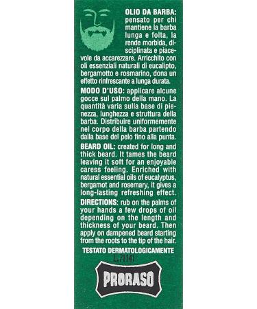 Proraso Beard Oil 30ml | Refreshing Eucalyptus, Bergamot & Rosemary Scent | Made in Italy - Buy Online on GoSupps.com