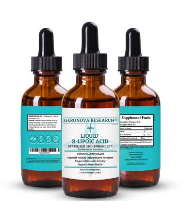 GeroNova Research Liquid R-Lipoic Acid 100mg 4oz - Premium R-Alpha Lipoic Acid Liquid Antioxidant for Nerve Pain Relief & Inflammation Support, Boosts Energy Production 4 Fl Oz (Pack of 1)