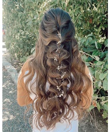 Bridal Wedding Hair Vine with Pearl and Crystal Beads - Extra Long Headpiece for Women and Girls (Silver) - Buy Online on GoSupps.com