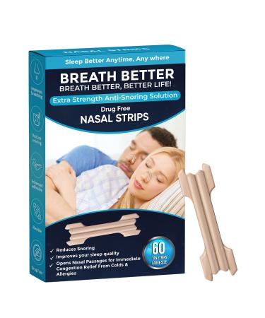 Large Tan Nasal Strips Extra Strength Anti Snoring Solution Drug-Free Works Instantly to Improve Sleep Reduce Snoring Relief Congestion Caused by Colds & Allergies 60 Pieces
