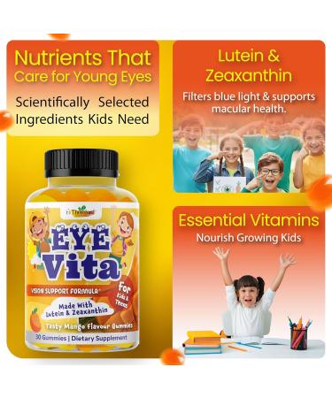 Kids Eye Vitamins - Eye Health Gummy for Kids & Teens Lutein Gummies 12mg with Zeaxanthin 30 Easy-to-Chew Mango Flavor Gummies - Natural Vegan and Non-GMO Formula - Buy Online on GoSupps.com