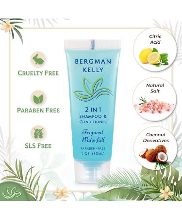Bergman Kelly Travel Size 2-in-1 Shampoo & Conditioner 1oz - 100 Pack Tropical Waterfall | Hotel Toiletries Bulk, Invigorating Amenities - Buy Online on GoSupps.com