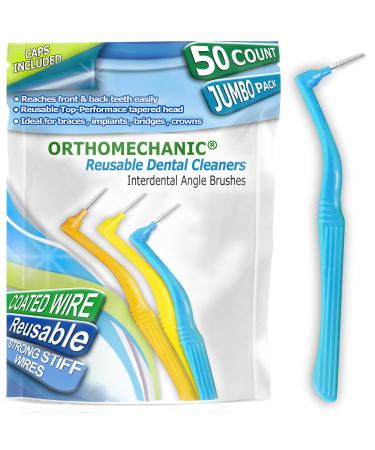 Orthomechanic Interdental Brush Angle Cleaners - Jumbo Pack (50 Brushes) (Standard) - Remove Plaque - Toothpick Standard - Blue 50 Count (Pack of 1)