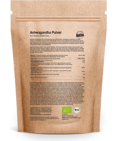Ashwagandha Organic Powder 2 kg (2 x 1kg) - Ashwagandha Root Powder - Sleep Berry - Ayurveda - Indian Ginseng - Withania Somnifera - Bottled in Germany - Vegan- Biotiva - Buy Online on GoSupps.com