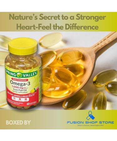 Omega 3 1000mg- Fish Oil 60 softgels (Pack of 1) Boxed by Fusion Shop Store - Buy Online on GoSupps.com
