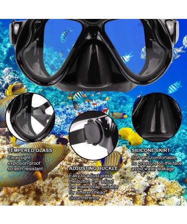 PIYAZI Adult Snorkel Set - Panoramic Wide View Mask, Anti-Fog Glass, Full Dry Top Snorkel - Perfect for Scuba Diving and Swimming - Includes Travel Bag and Ear Plug - Black - Buy Online on GoSupps.com