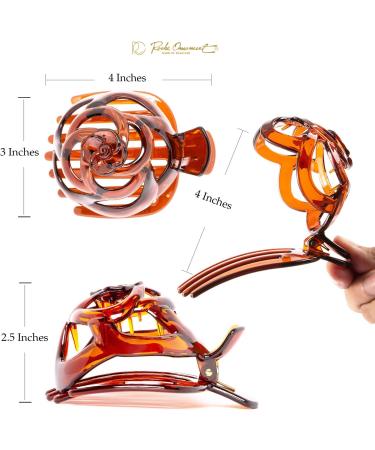 RC Roche Ornament 6-Piece Women's Stylish Rose Dome Comb Clamp, No-Slip Large Brown Hair Clip Set - Buy Online on GoSupps.com
