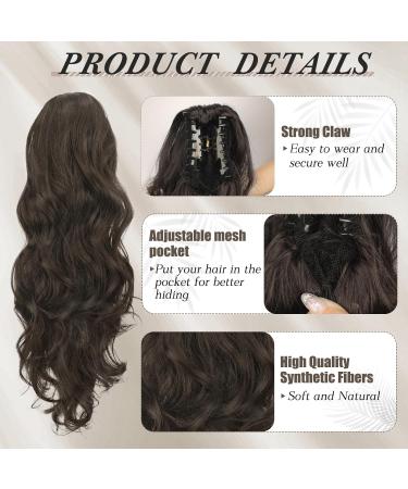 BARSDAR 20 Curly Wavy Claw Clip Ponytail Extension - Synthetic Blonde Brown Hairpiece for Women - Daily & Party Wear - Chestnut Mix Chocolate Brown - Buy Online on GoSupps.com