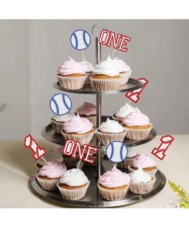 Gyufise 24Pcs Baseball 1st Birthday Cupcake Toppers Glitter First Birthday Baseball One Cupcake Picks Decorations for Baseball Sports Theme Baby Shower 1st Birthday Party Supplies Red D Red-24pcs - Buy Online on GoSupps.com