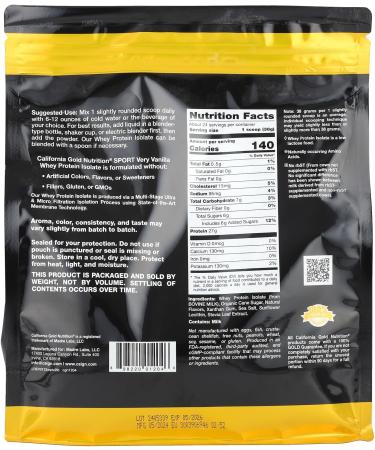 California Gold Nutrition Sport Whey Protein Isolate - Very Vanilla Flavor 2 lb (907 g) | Premium Quality Protein for Muscle Growth and Recovery - Buy Online on GoSupps.com