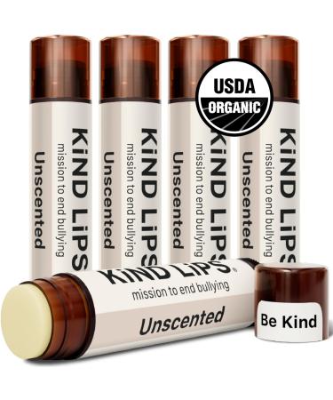 Kind Lips Organic Unscented Lip Balm 5-Pack Fragrance-Free Unflavored Lip Care for Sensitive Skin 100% Natural Clean Gluten-Free Grain-Free Made in USA Family Value Bulk Set chapstick
