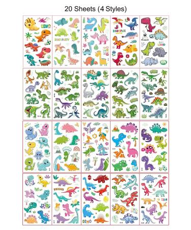 Dinosaurs Tattoos for Kids - 236 Luminous Dino Patterns, Waterproof Glow in The Dark Temporary Tattoos Stickers - Party Supplies for Boys and Girls (20 Sheets) - Buy Online on GoSupps.com