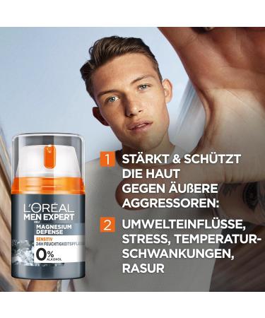 L'Or al Paris LOr al Men Expert Sensitiv Face Care for Men Soothing Moisturizer for Sensitive Skin Face Cream for Men Without Alcohol with Hyaluronic Acid Magnesium Defense 1 x 50 ml Pack of 1 - Buy Online on GoSupps.com