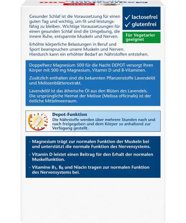 Double Heart Magnesium 500 - High Dose Sleep Support with Lemon Balm & Lavender Oil - 100 Depot Tablets for Muscle Function - Buy Online on GoSupps.com