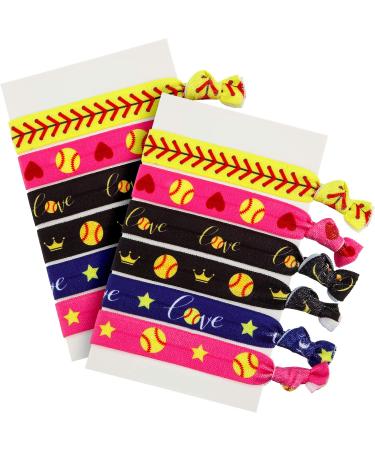 12 Pieces Softball Hair Ties Hair Accessories Girls Hair Ties No Crease Hair Elastics Set for Player and Teams (Softball Hair Accessories) Multi Color Softball Hair Accessories